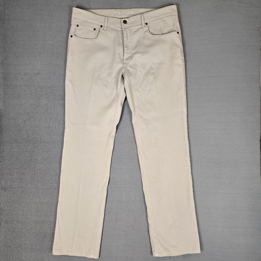 Mott & Bow Jeans Mens 38X34 Beige Slim Straight Stretch 5-Pocket Modern Preppy
